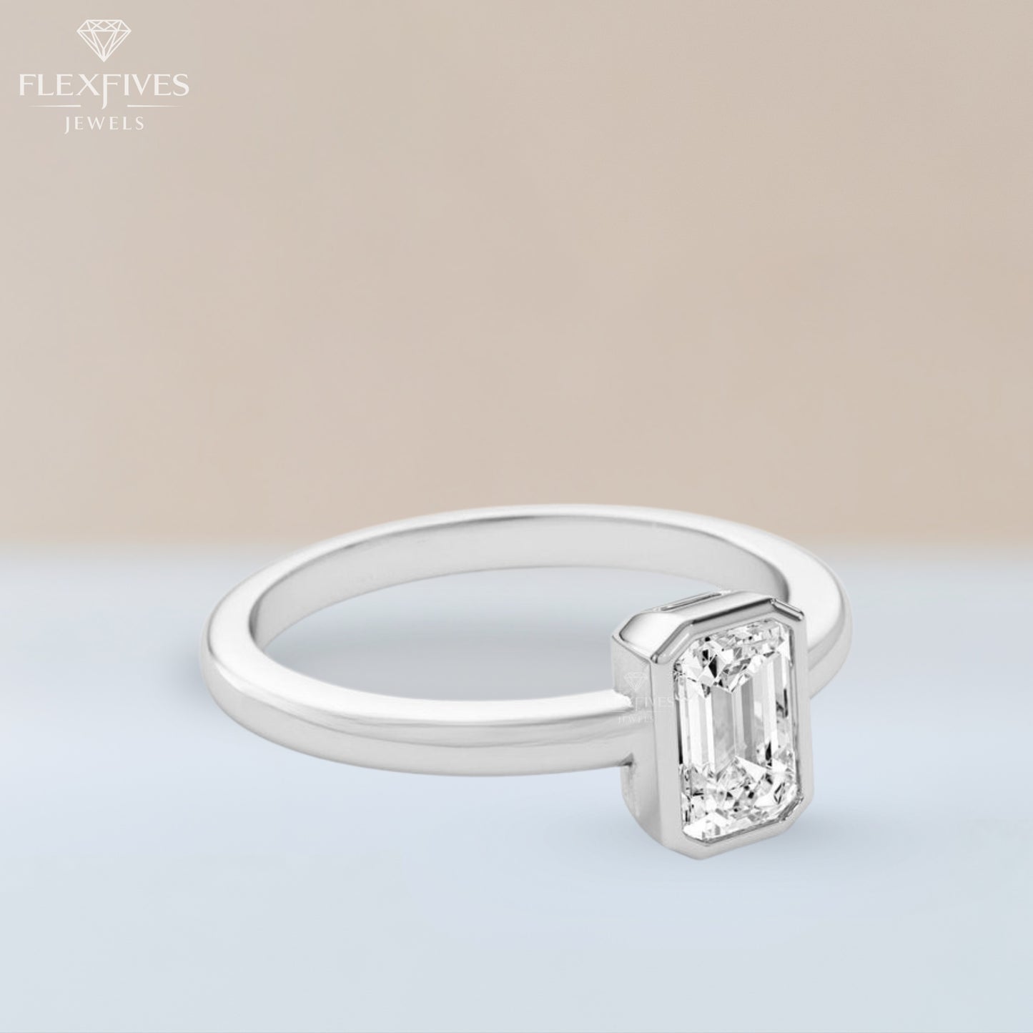 Bezel Set Emerald Moissanite Ring | 1.5 CT Center Stone | Solid Gold Ring | Minimalist Engagement Ring | Yellow, White, Rose Gold