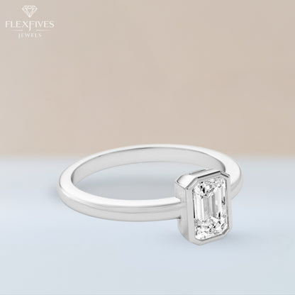 Bezel Set Emerald Moissanite Ring | 1.5 CT Center Stone | Solid Gold Ring | Minimalist Engagement Ring | Yellow, White, Rose Gold