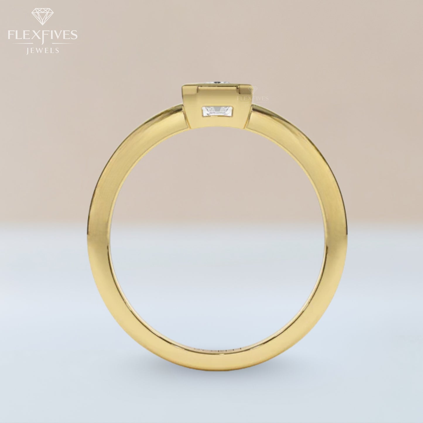 Bezel Set Emerald Moissanite Ring | 1.5 CT Center Stone | Solid Gold Ring | Minimalist Engagement Ring | Yellow, White, Rose Gold