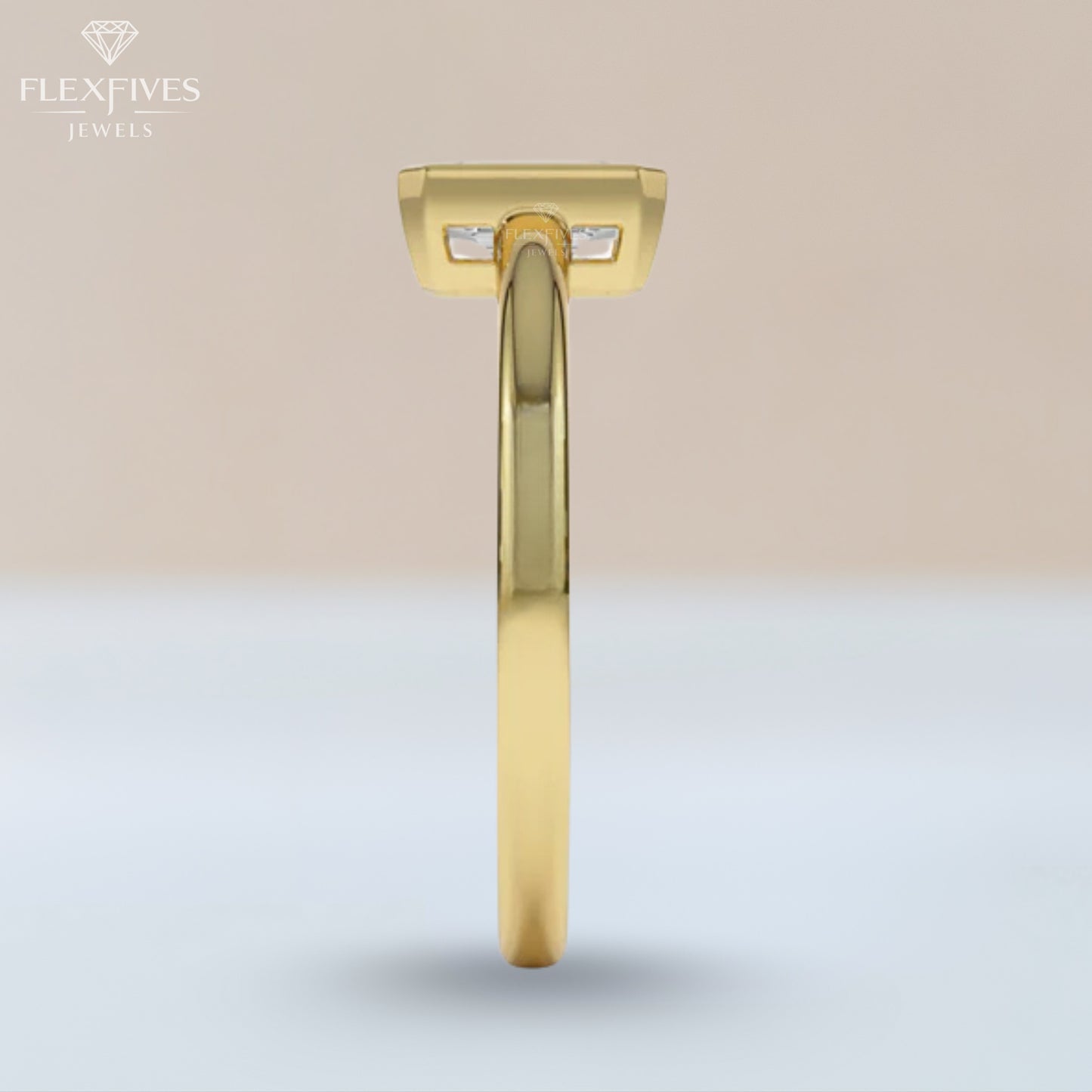 Bezel Set Emerald Moissanite Ring | 1.5 CT Center Stone | Solid Gold Ring | Minimalist Engagement Ring | Yellow, White, Rose Gold