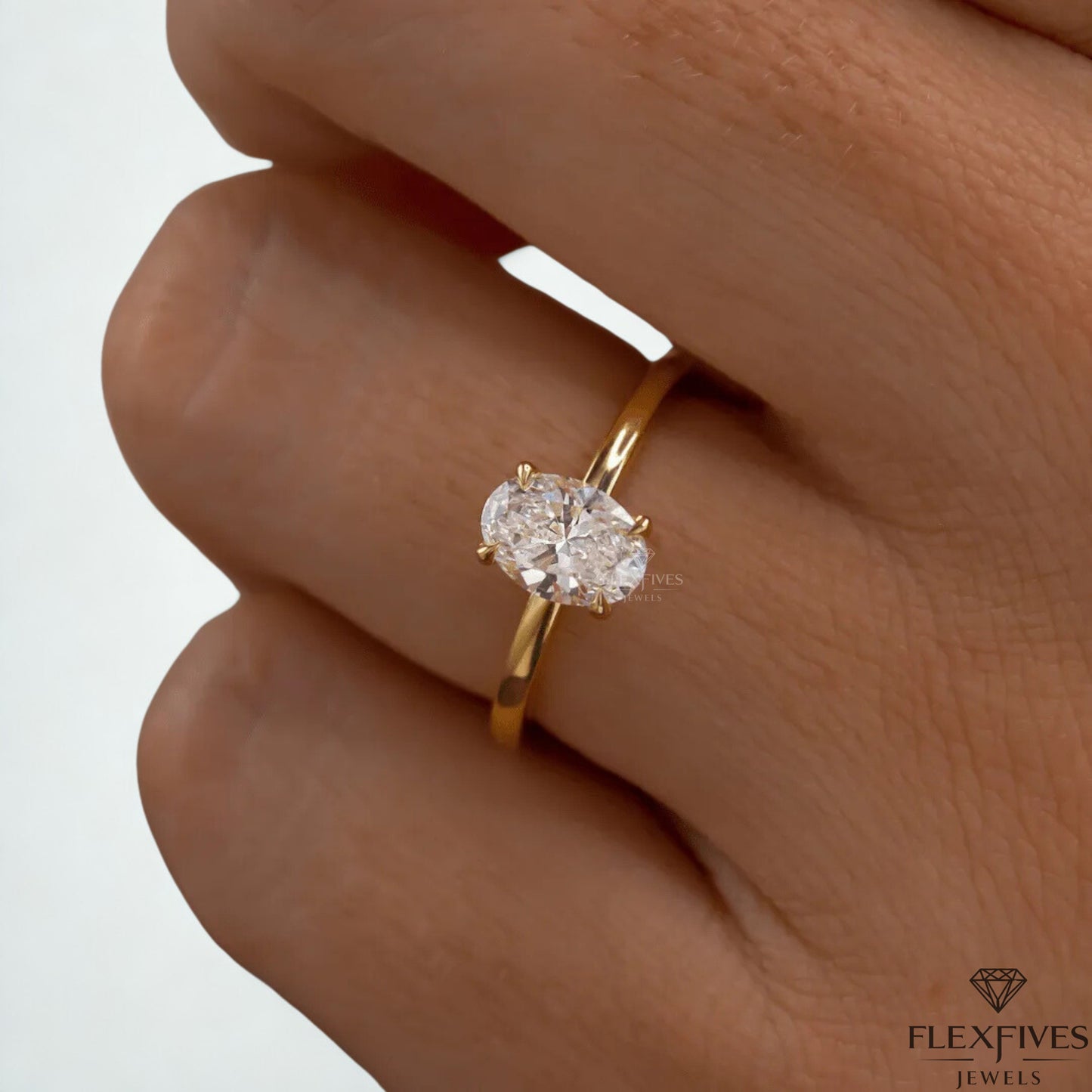 Oval Cut Moissanite Solitaire Ring | 1.5 CT Center Stone | Solid Gold Engagement Ring | Yellow, White, Rose Gold | Minimalist Bridal Jewelry