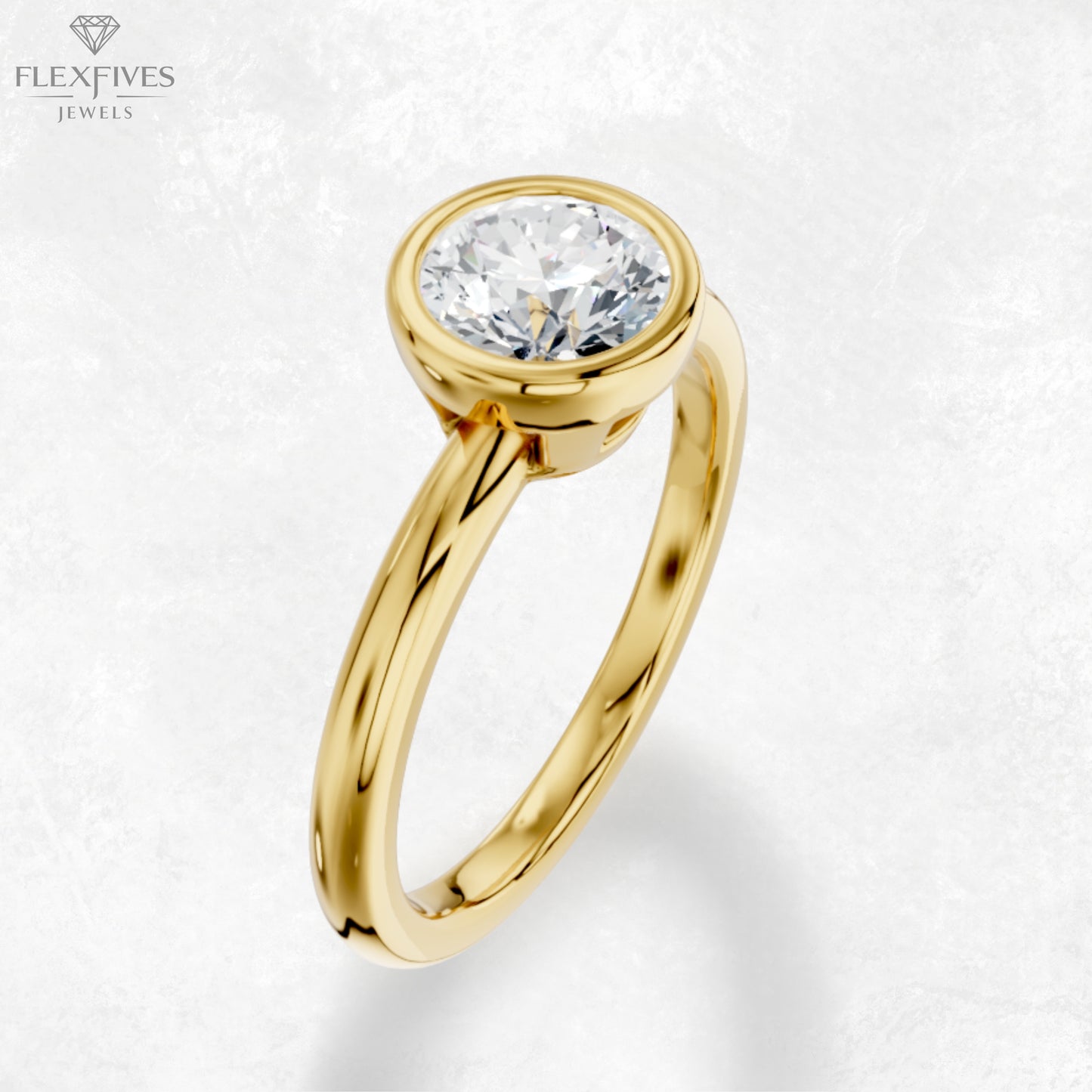 1.50 ct Bezel Set Round Moissanite Stackable Solitaire Engagement Ring For Women in 14K Solid Yellow Gold