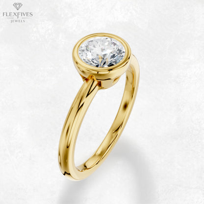 1.50 ct Bezel Set Round Moissanite Stackable Solitaire Engagement Ring For Women in 14K Solid Yellow Gold