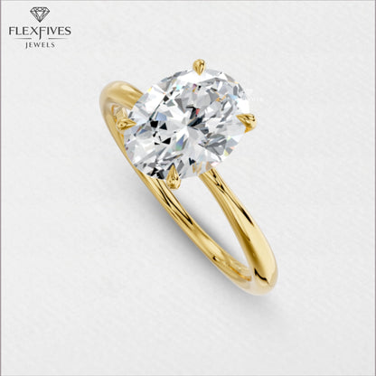 Oval Cut Moissanite Solitaire Ring | 1.5 CT Center Stone | Solid Gold Engagement Ring | Yellow, White, Rose Gold | Minimalist Bridal Jewelry