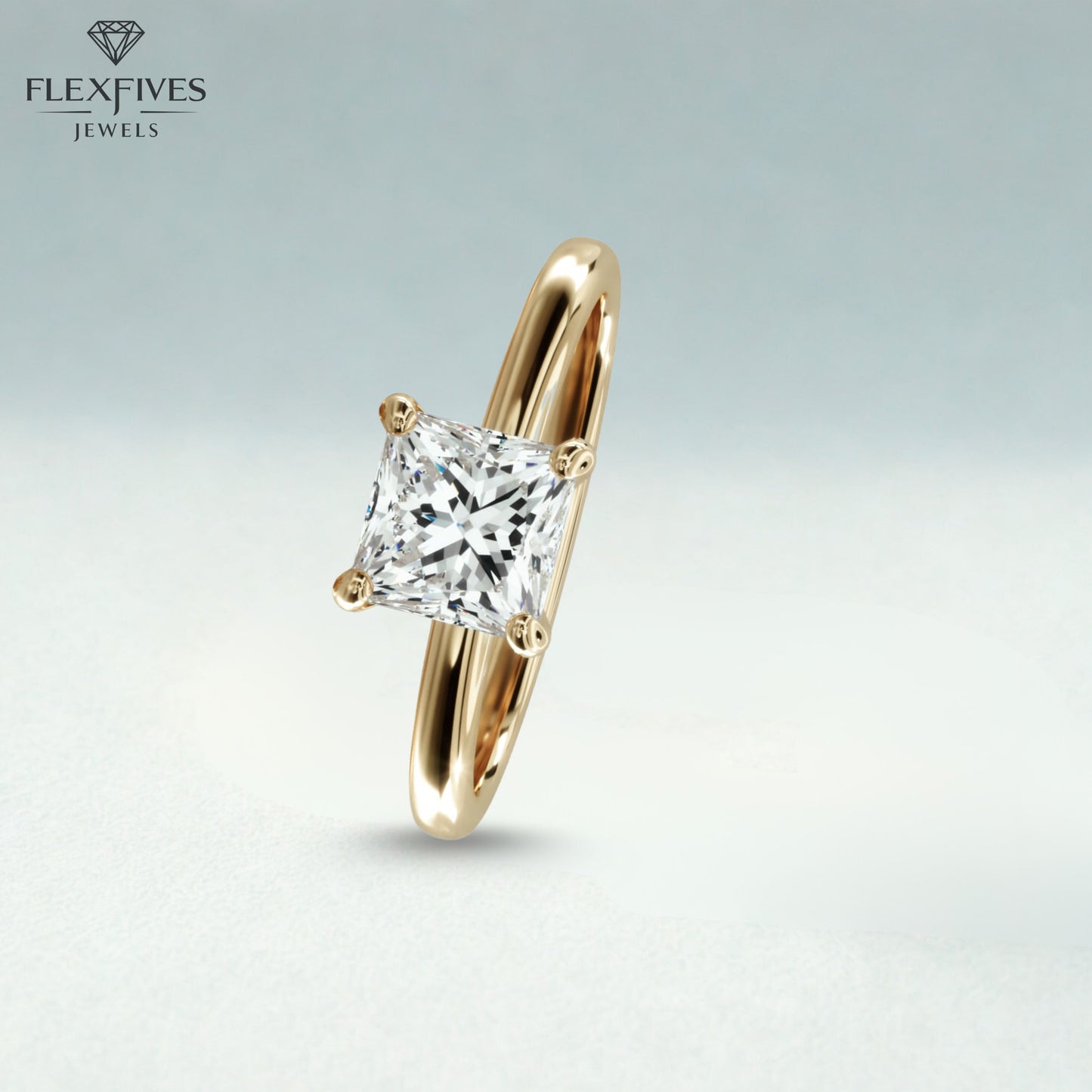 Engagement Ring 14K Solid Gold 1.50CT Princess Cut Solitaire Diamond Modern Compass Prongs Statement Ring Wedding Proposal Ring Gift