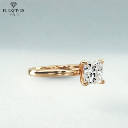 Engagement Ring 14K Solid Gold 1.50CT Princess Cut Solitaire Diamond Modern Compass Prongs Statement Ring Wedding Proposal Ring Gift