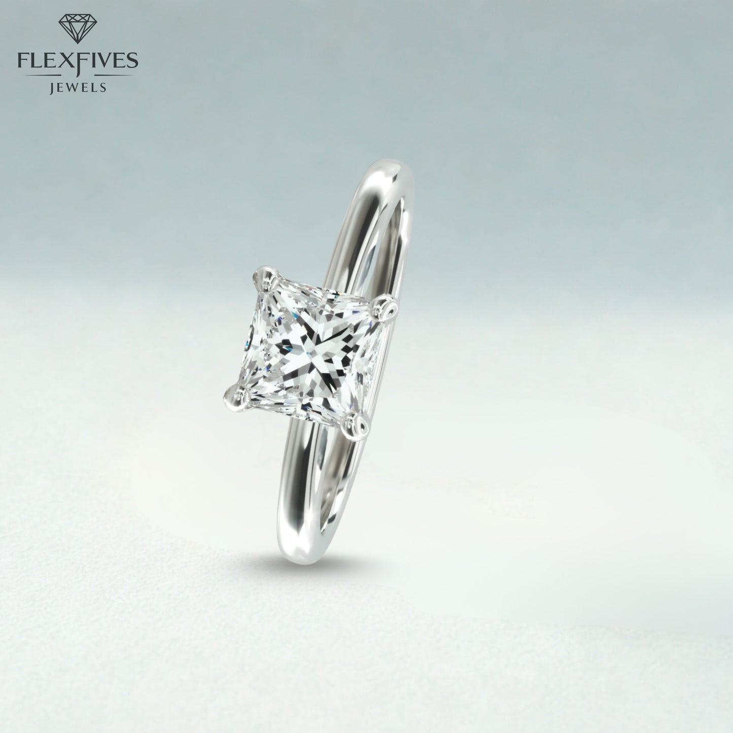 Engagement Ring 14K Solid Gold 1.50CT Princess Cut Solitaire Diamond Modern Compass Prongs Statement Ring Wedding Proposal Ring Gift