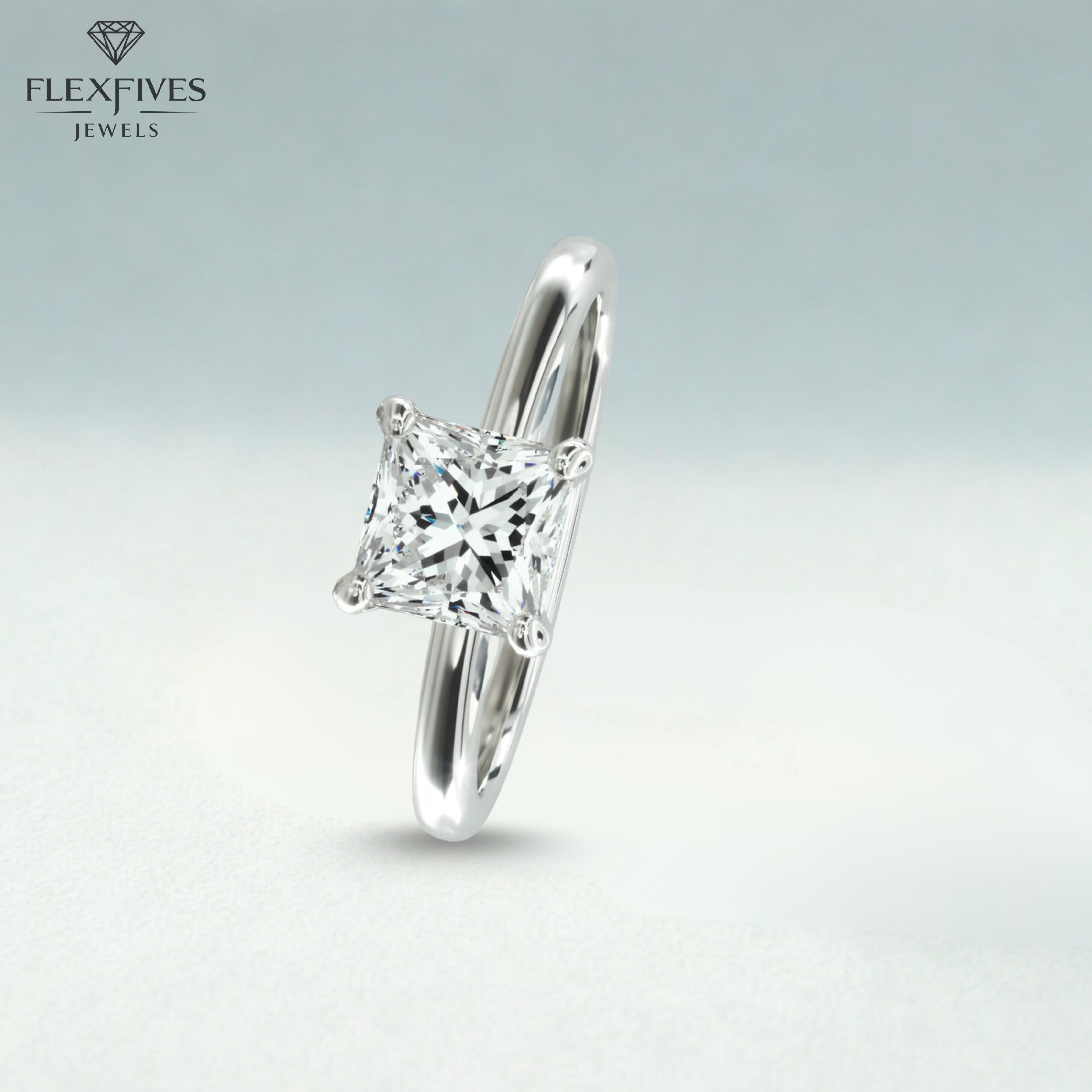 Engagement Ring 14K Solid Gold 1.50CT Princess Cut Solitaire Diamond Modern Compass Prongs Statement Ring Wedding Proposal Ring Gift