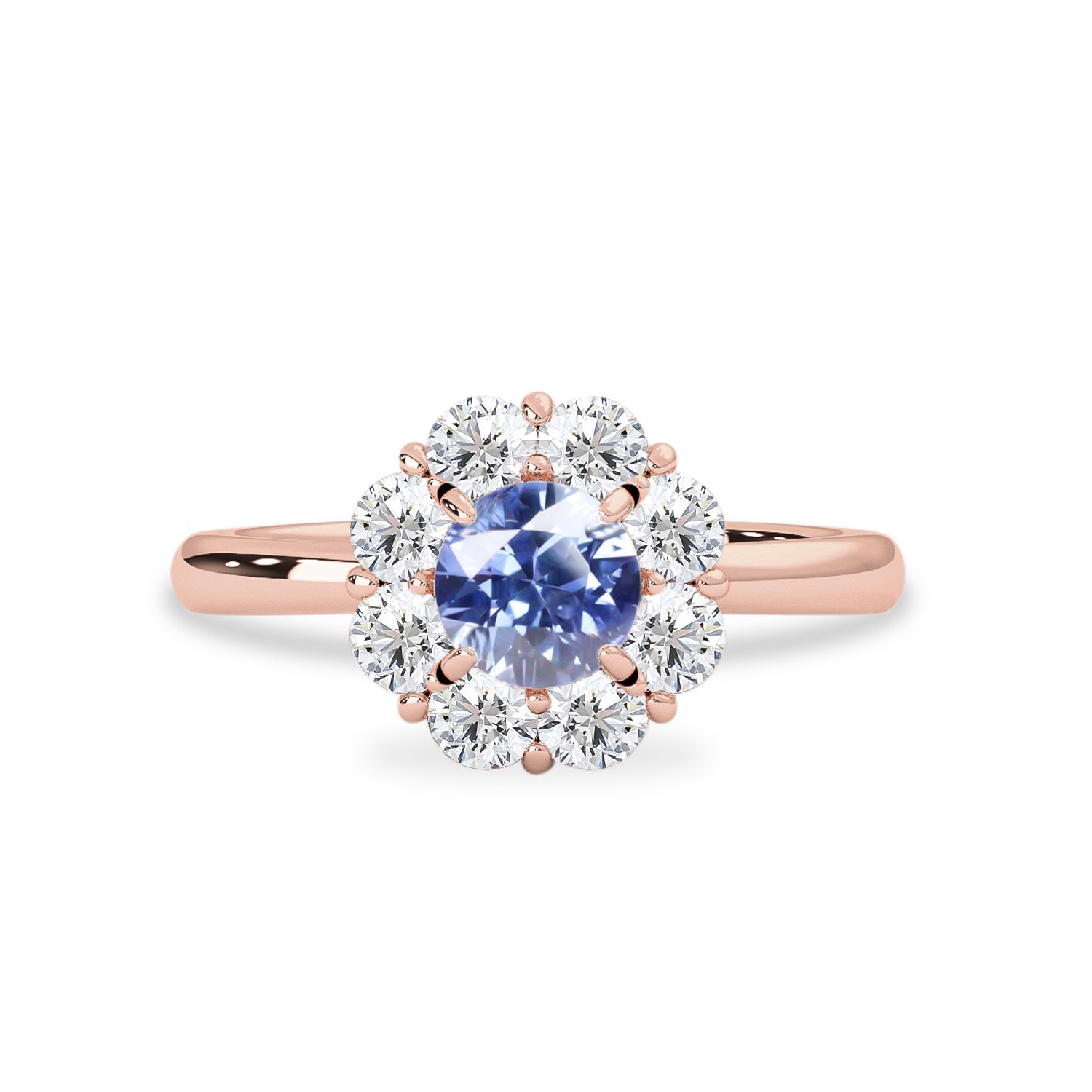 True Love Halo Engagement Ring No.2, Natural Blue Sapphire & Diamond