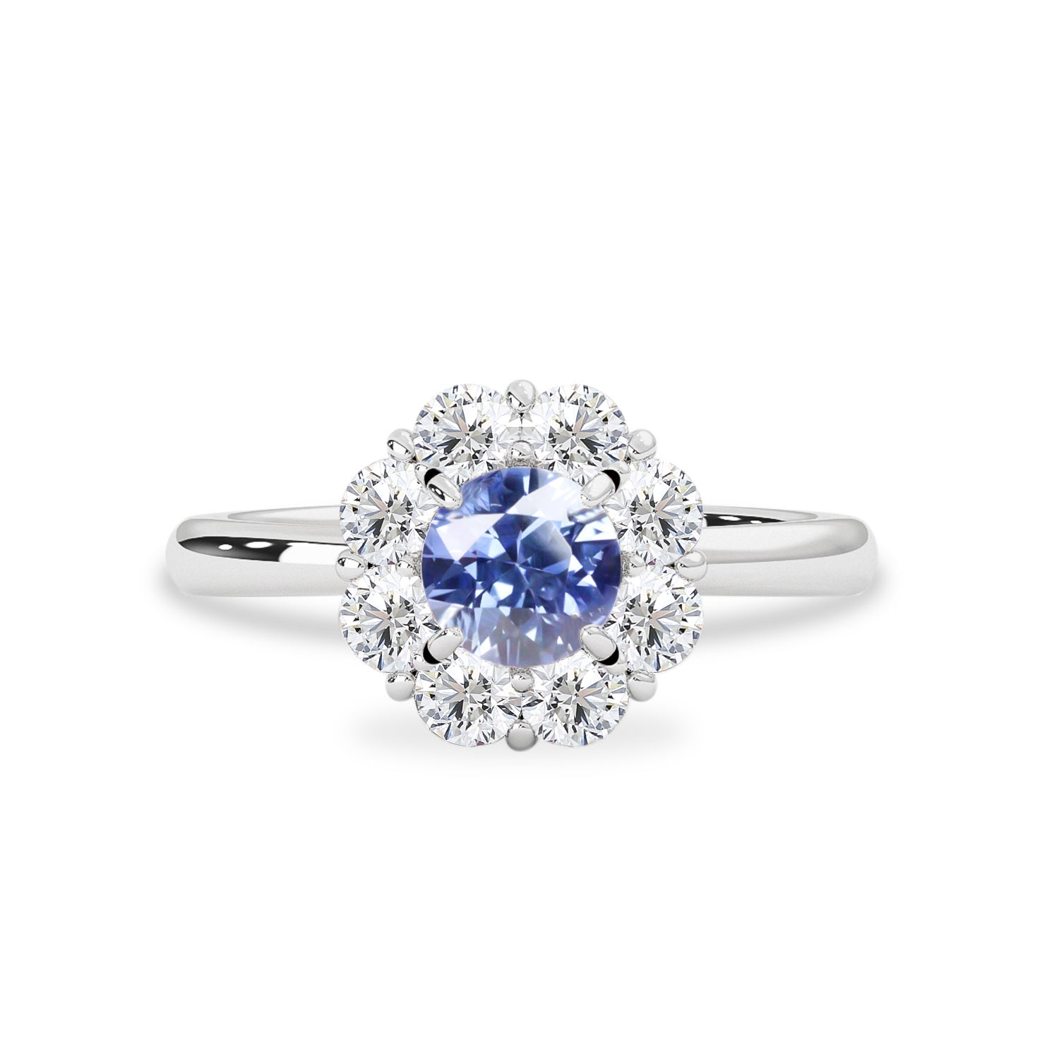 True Love Halo Engagement Ring No.2, Natural Blue Sapphire & Diamond