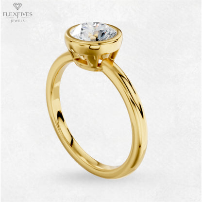 1.50 ct Bezel Set Round Moissanite Stackable Solitaire Engagement Ring For Women in 14K Solid Yellow Gold