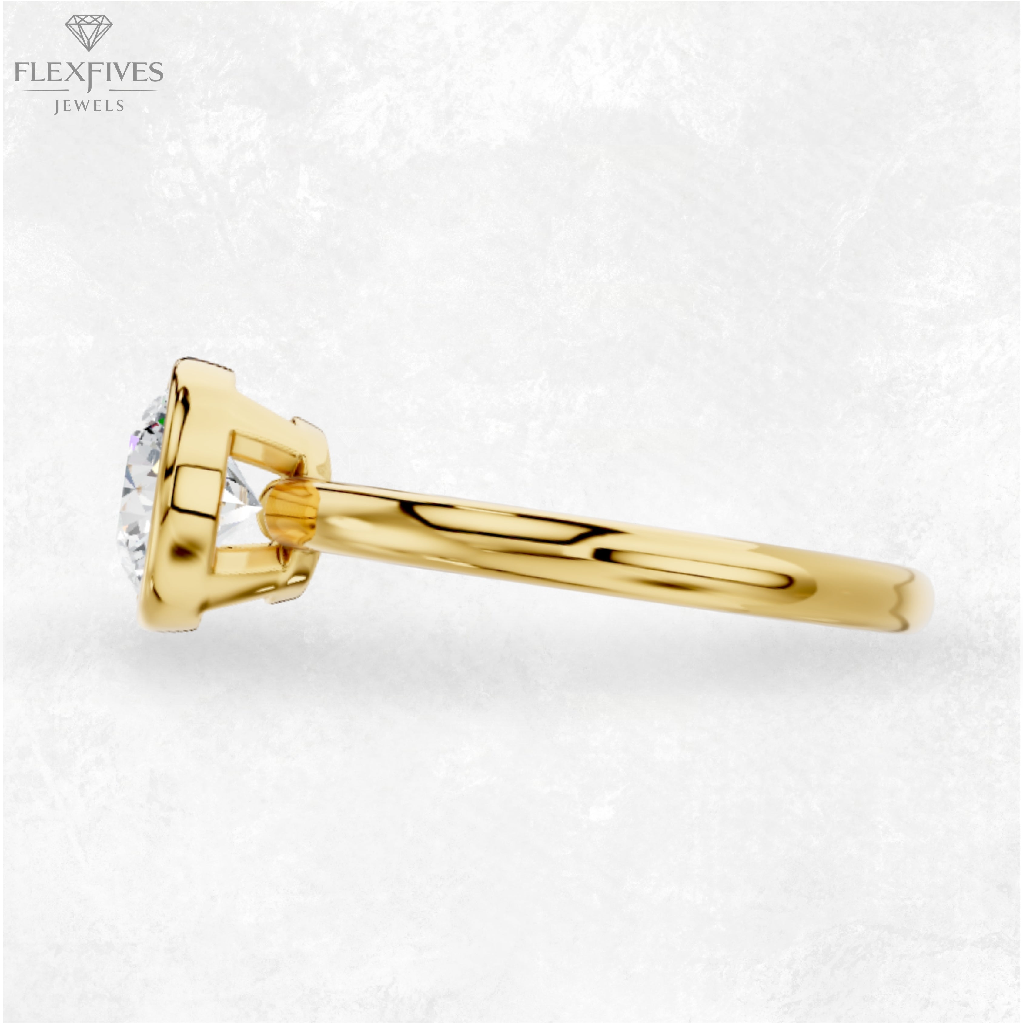 1.50 ct Bezel Set Round Moissanite Stackable Solitaire Engagement Ring For Women in 14K Solid Yellow Gold
