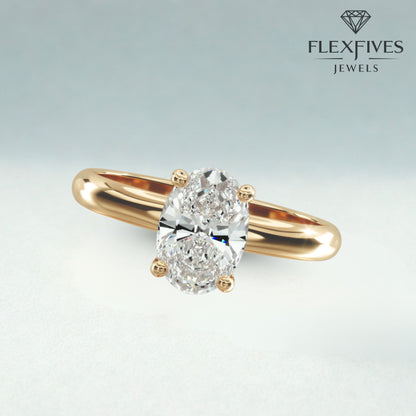 1.50 ctw 14k Gold Four Prong Setting Oval Cut Engagement Ring Solitaire Ring