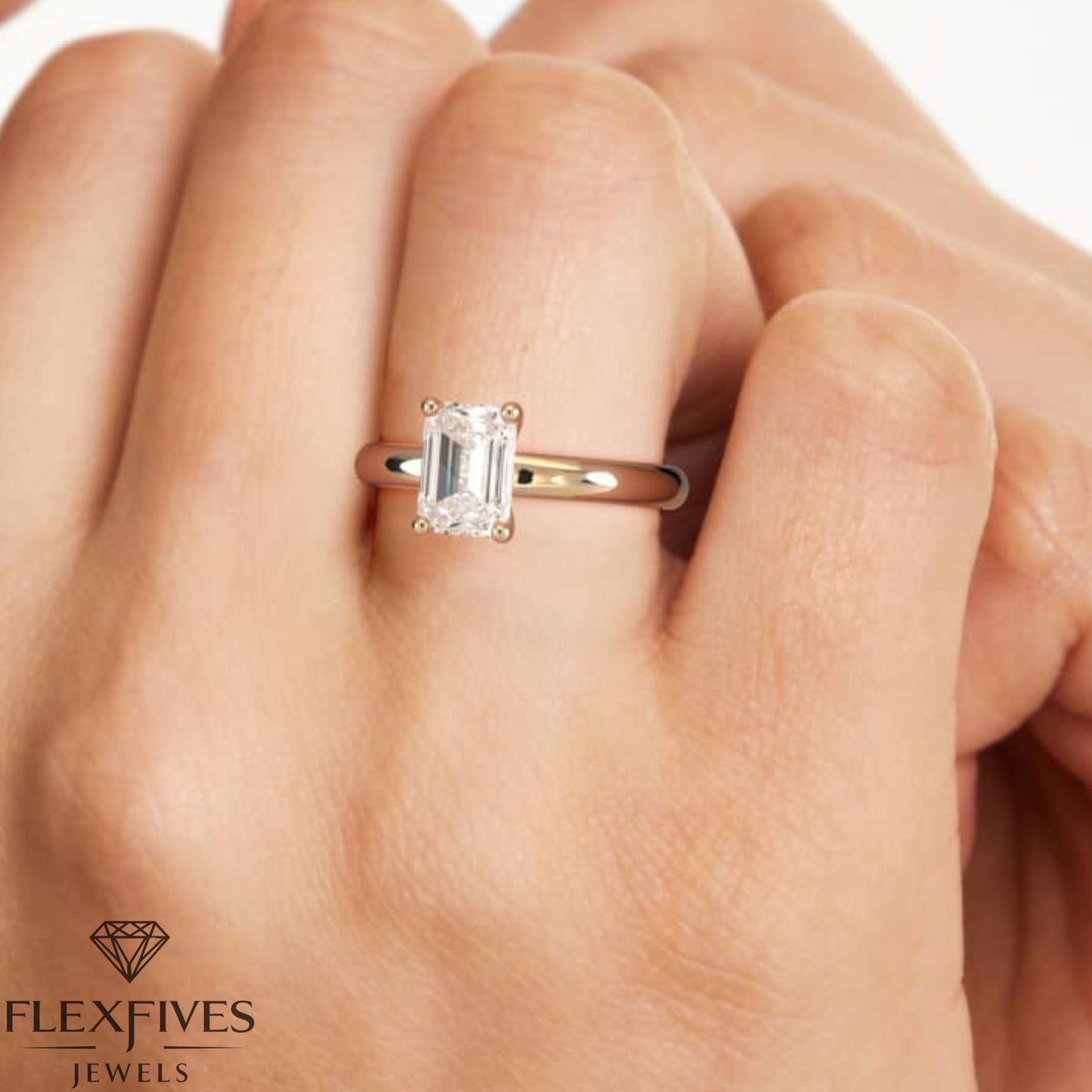 1.50 Ct Emerald Cut Solitaire Engagement Ring, Solid Gold Emerald Cut Ring, Classic Promise Ring