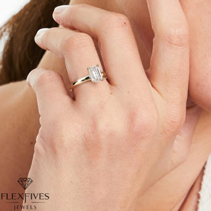 1.50 Ct Emerald Cut Solitaire Engagement Ring, Solid Gold Emerald Cut Ring, Classic Promise Ring