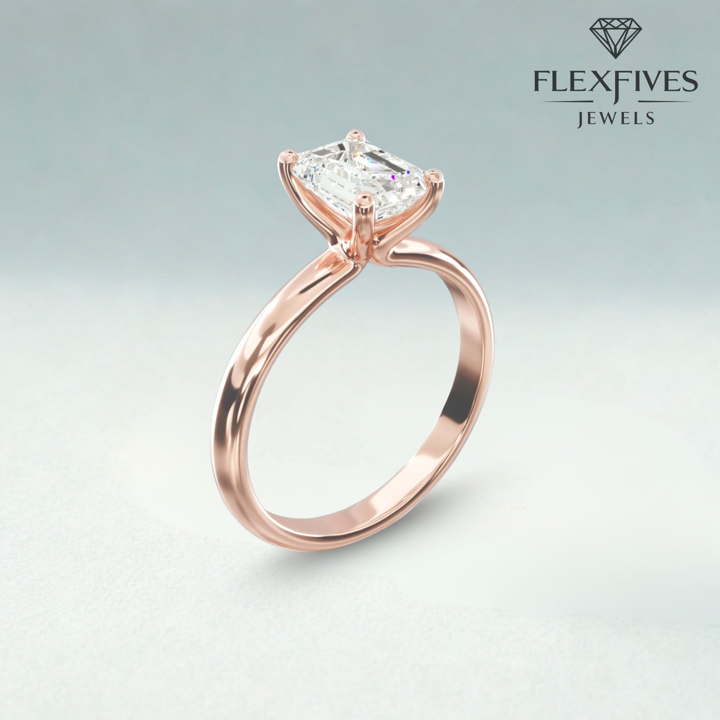 1.50 Ct Emerald Cut Solitaire Engagement Ring, Solid Gold Emerald Cut Ring, Classic Promise Ring