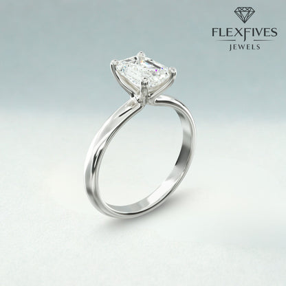 1.50 Ct Emerald Cut Solitaire Engagement Ring, Solid Gold Emerald Cut Ring, Classic Promise Ring