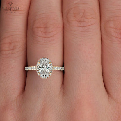 4 CT Oval Cut Moissanite Engagement Ring , Anniversary Ring , Halo Ring , 3 CT + 1 CT Moissanite Ring , Pave Diamond Ring , Ring For Women