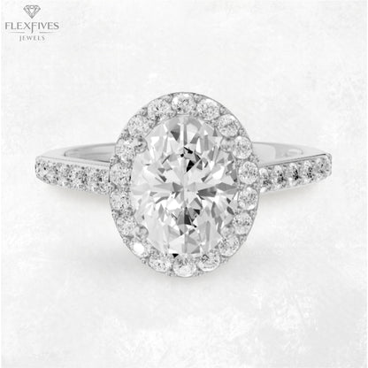 4 CT Oval Cut Moissanite Engagement Ring , Anniversary Ring , Halo Ring , 3 CT + 1 CT Moissanite Ring , Pave Diamond Ring , Ring For Women