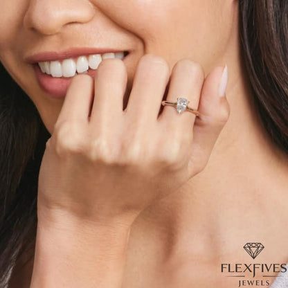 1.50 CT Pear Moissanite Diamond Solitaire Engagement Ring , Pear Certified Diamond Solitaire Wedding Ring Gift For Her