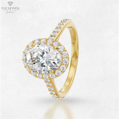 4 CT Oval Cut Moissanite Engagement Ring , Anniversary Ring , Halo Ring , 3 CT + 1 CT Moissanite Ring , Pave Diamond Ring , Ring For Women