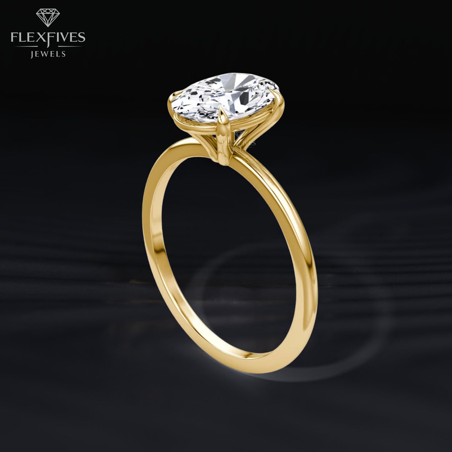 Oval Cut Engagement Ring, Solitaire Ring, Thin Band Engagement Ring, Gold Diamond Ring, Proposal Ring