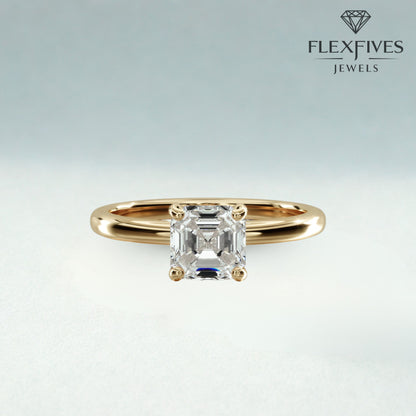 1.50 Carat Asscher Cut Moissanite Diamond Solitaire Ring / Low profile Setting Moissanite Diamond Ring / Dainty Proposal Ring