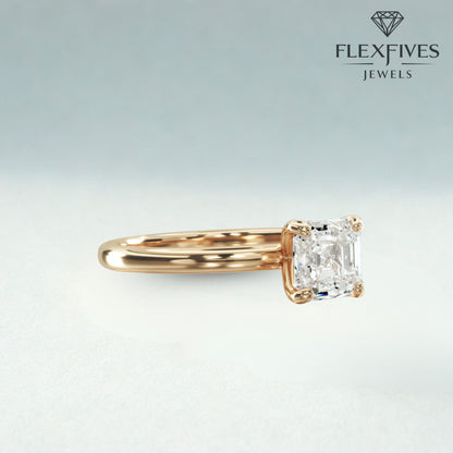 1.50 Carat Asscher Cut Moissanite Diamond Solitaire Ring / Low profile Setting Moissanite Diamond Ring / Dainty Proposal Ring