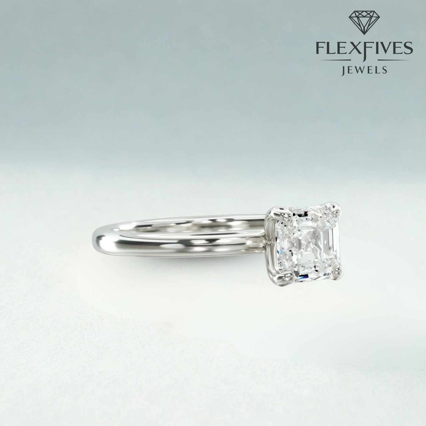 1.50 Carat Asscher Cut Moissanite Diamond Solitaire Ring / Low profile Setting Moissanite Diamond Ring / Dainty Proposal Ring