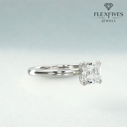1.50 Carat Asscher Cut Moissanite Diamond Solitaire Ring / Low profile Setting Moissanite Diamond Ring / Dainty Proposal Ring