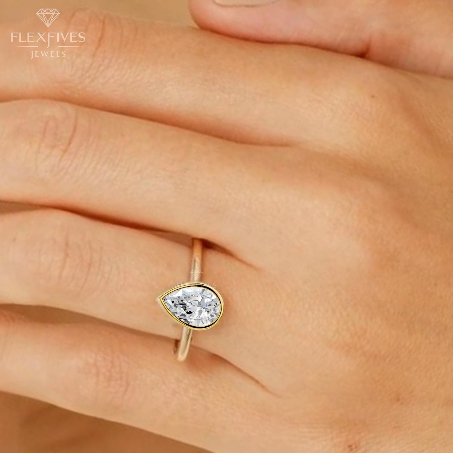 Bezel Set Pear Cut Solitaire Moissanite Engagement Ring | 1.50 CT Moissanite Ring in 14K Solid Gold | Solo Ring for Women