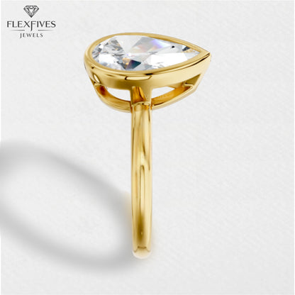 Bezel Set Pear Cut Solitaire Moissanite Engagement Ring | 1.50 CT Moissanite Ring in 14K Solid Gold | Solo Ring for Women