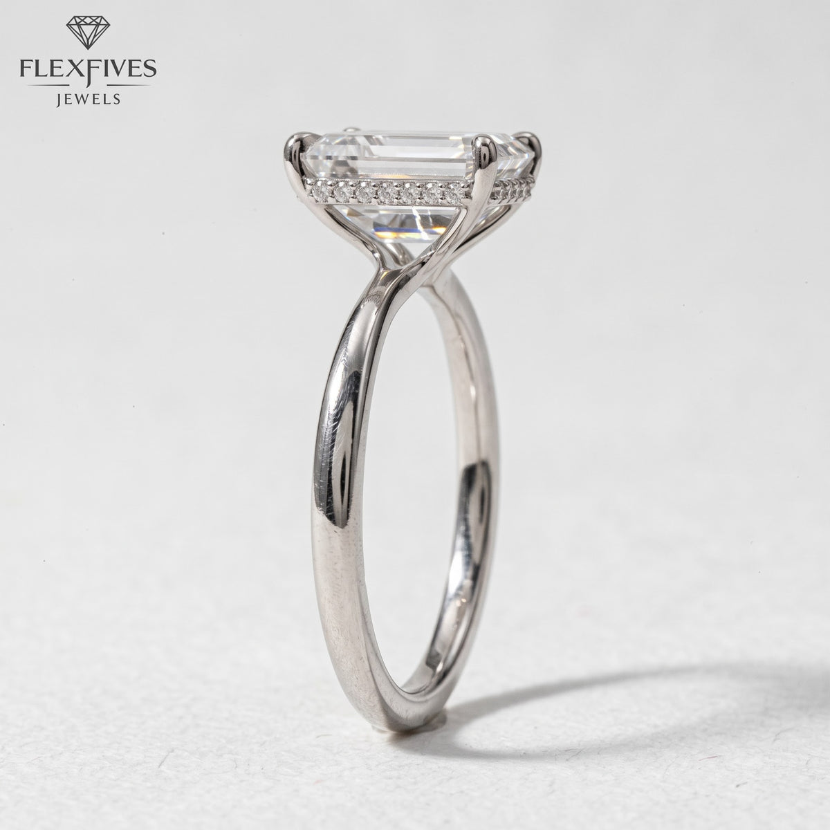 1.5 CT Emerald Cut Engagement Ring with Side Stones in Solid Gold