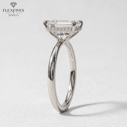1.5 CT Emerald Cut Engagement Ring with Side Stones in Solid Gold