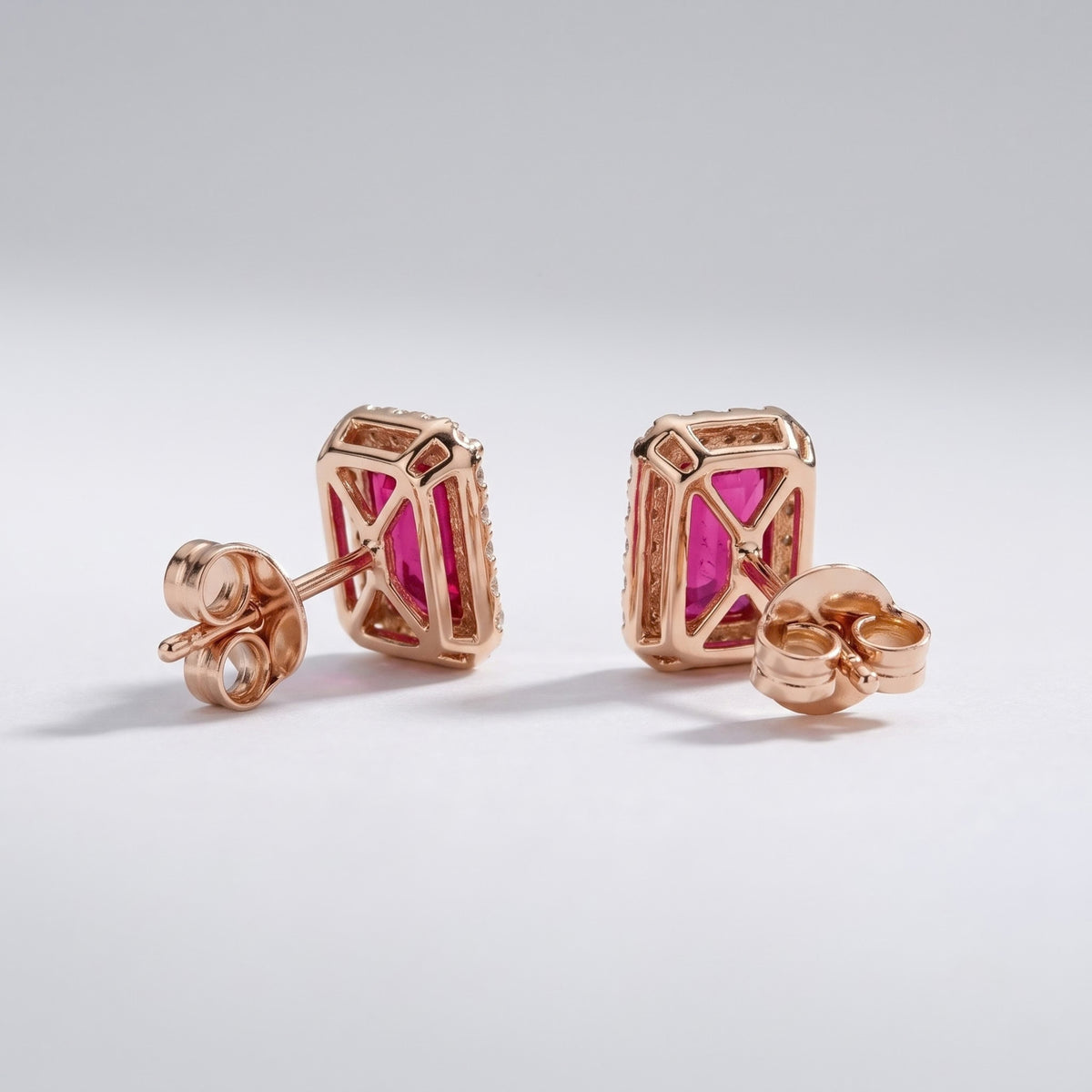 Pink sapphire and diamond earrings in 14K rose gold