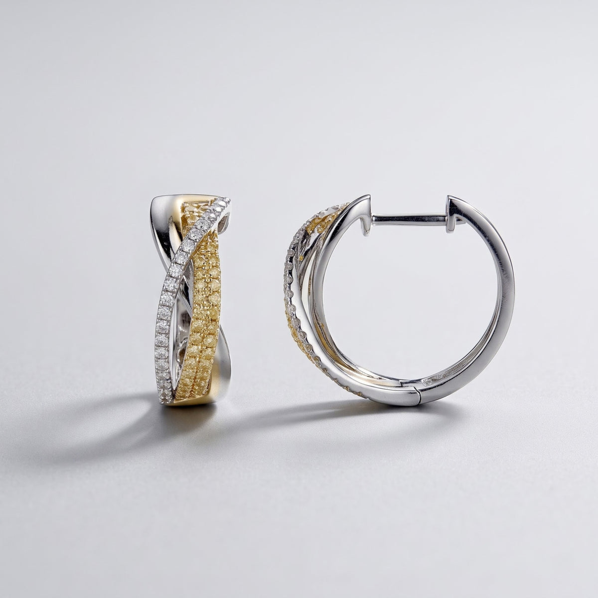 Canare 14K Two-Tone Gold Diamond Huggie Earrings, 1.08 CTW