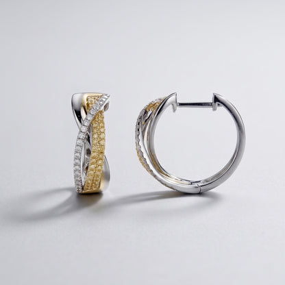 Canare 14K Two-Tone Gold Diamond Huggie Earrings, 1.08 CTW