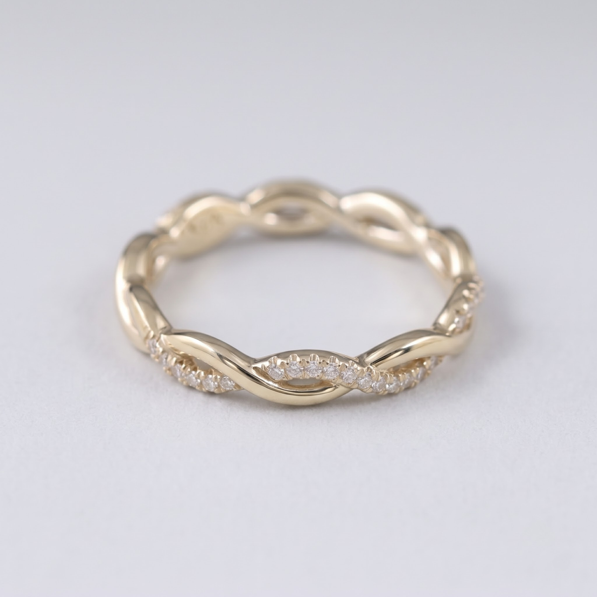 Twisted Lab Grown Diamond Wedding Band, Braided Micro Pavé Stacking Ring