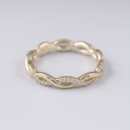 Twisted Lab Grown Diamond Wedding Band, Braided Micro Pavé Stacking Ring