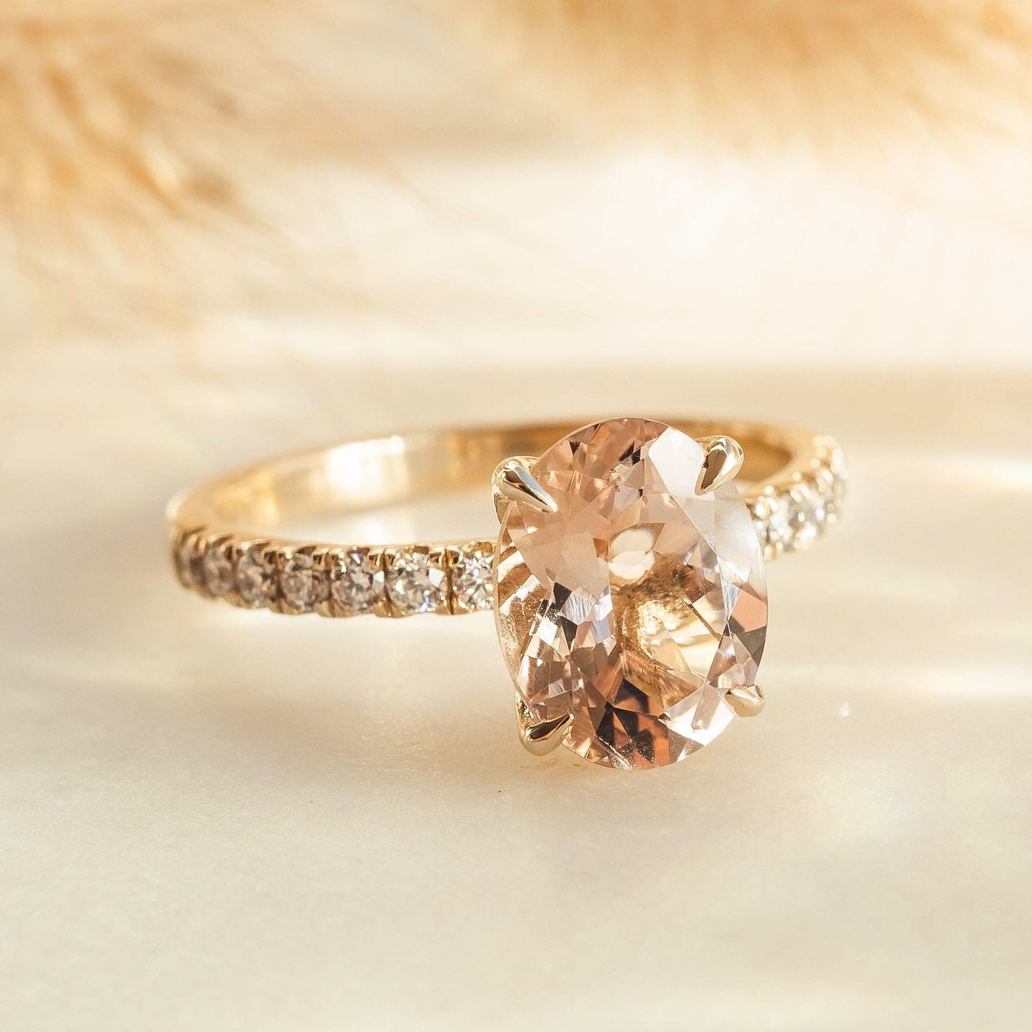 True Promise Oval Morganite Engagement Ring, Pave Accent