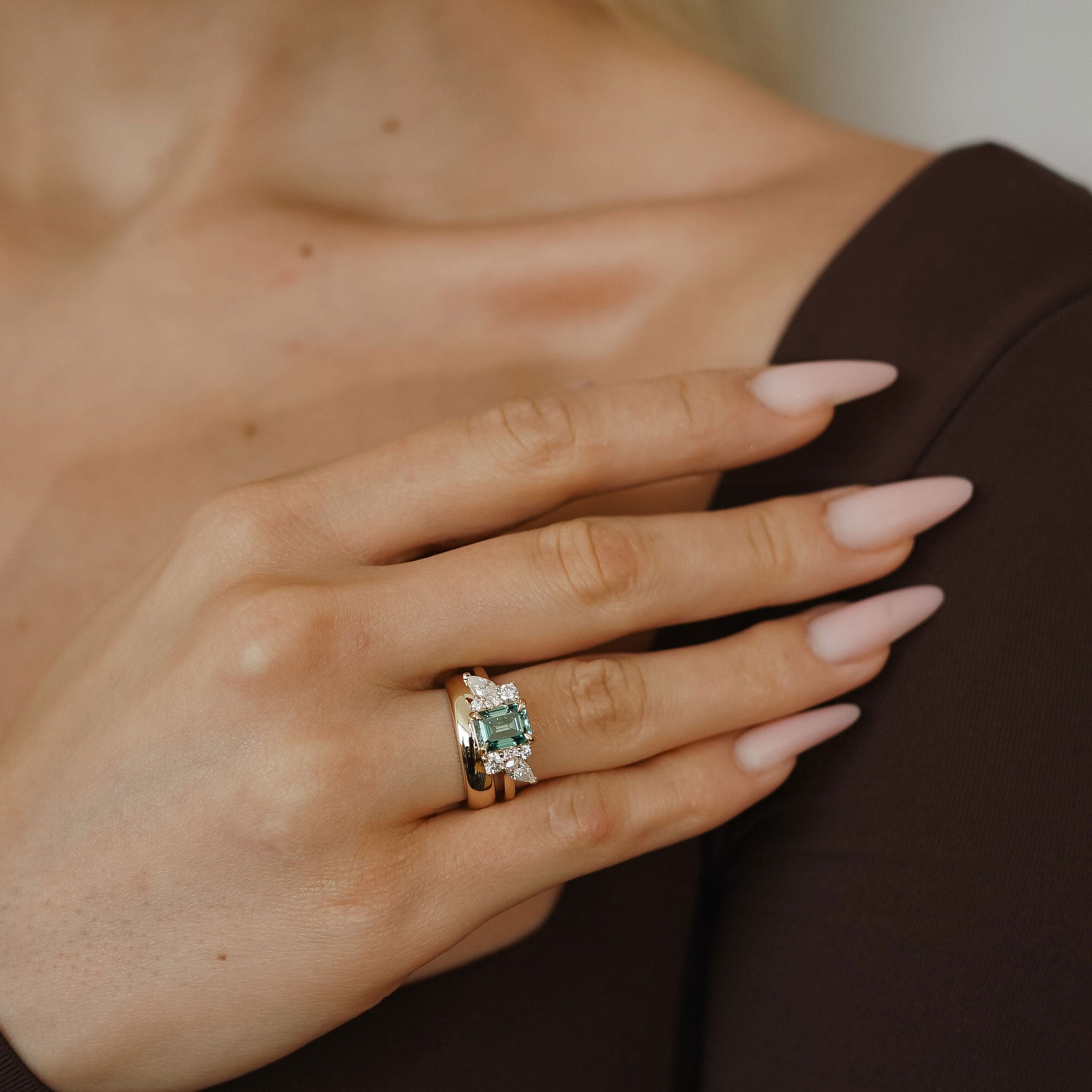 Meghan Emerald Cut Asymmetric Cluster Engagement Ring