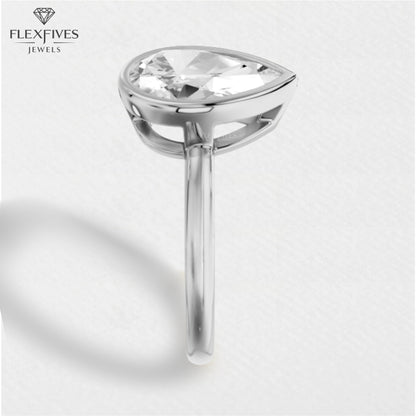 Bezel Set Pear Cut Solitaire Moissanite Engagement Ring | 1.50 CT Moissanite Ring in 14K Solid Gold | Solo Ring for Women