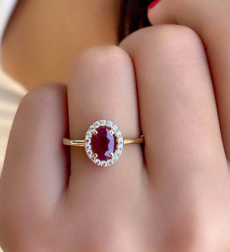 Flexfives Ruby Gold Ring - Natural Ruby Gemstone Gold Ring - Dainty Gold Jewelry - Ruby Women Promise ring - Gift For Wife - Solitaire Ruby Ring