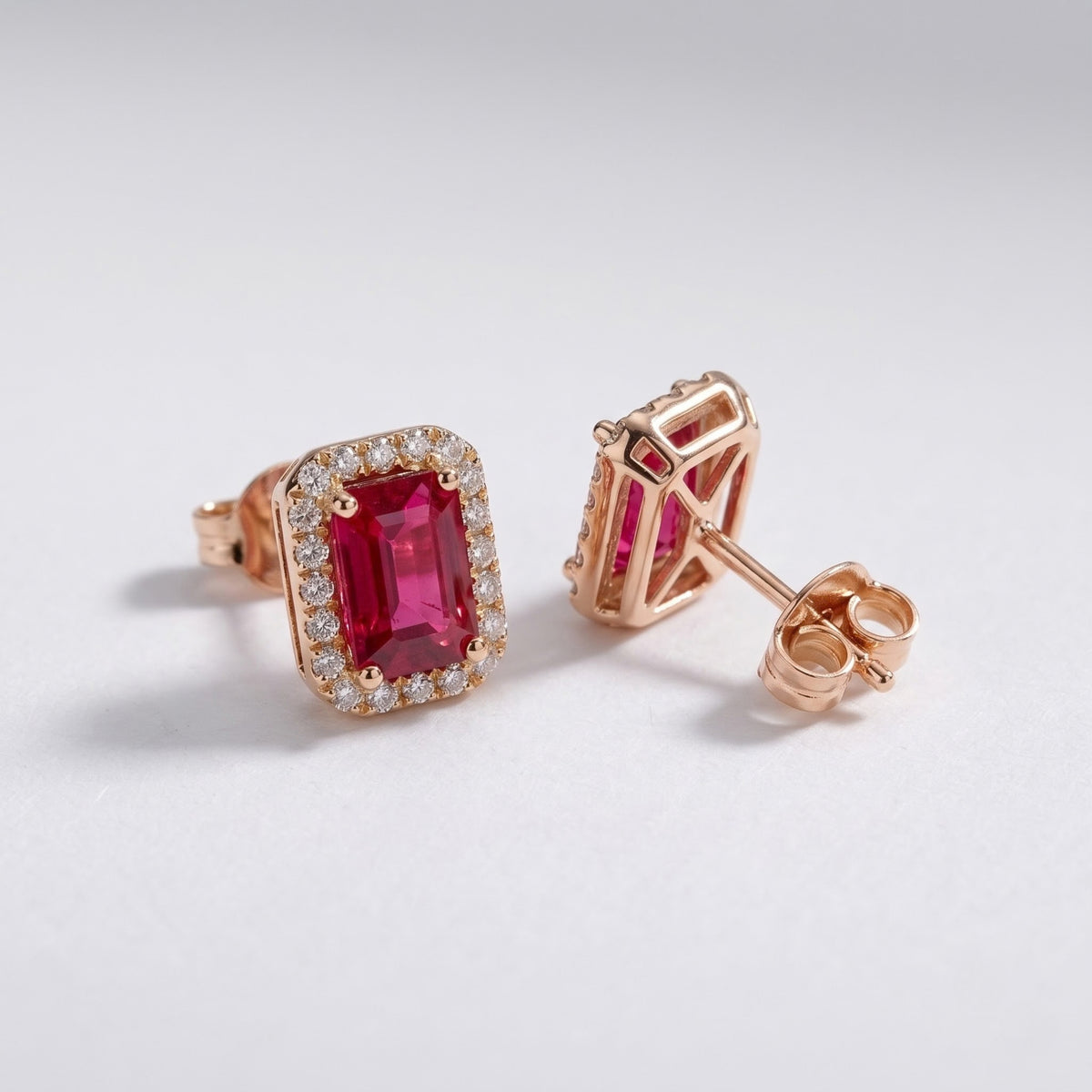 Pink sapphire and diamond earrings in 14K rose gold