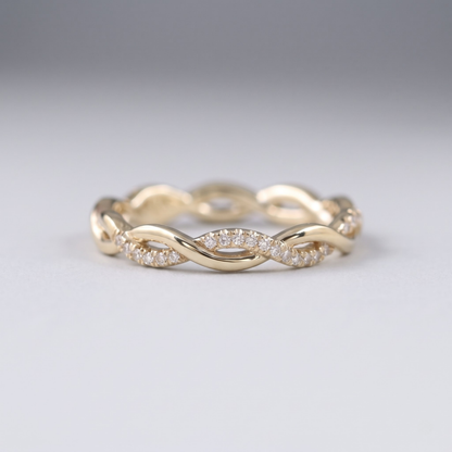 Twisted Lab Grown Diamond Wedding Band, Braided Micro Pavé Stacking Ring