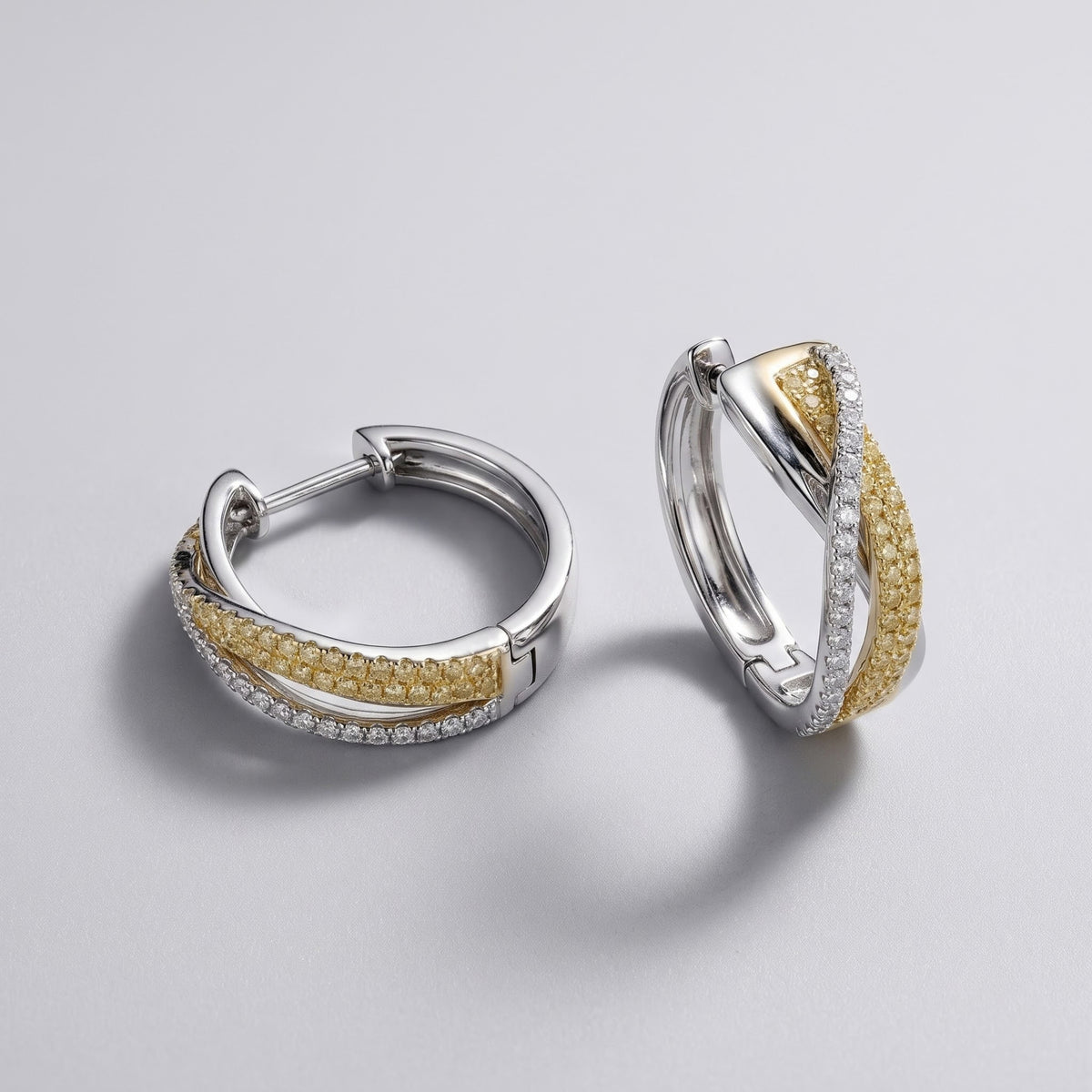 Canare 14K Two-Tone Gold Diamond Huggie Earrings, 1.08 CTW