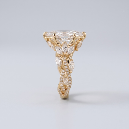 Marquise Moissanite Engagement Ring with Twisted Infinity Band in 14K gold