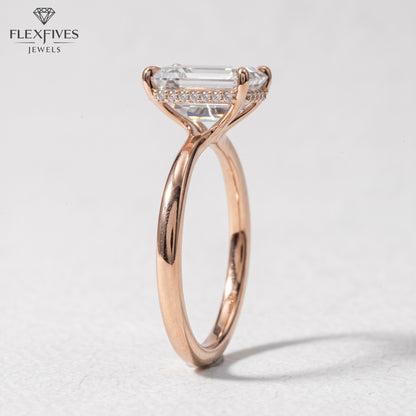 1.5 CT Emerald Cut Engagement Ring with Side Stones in Solid Gold