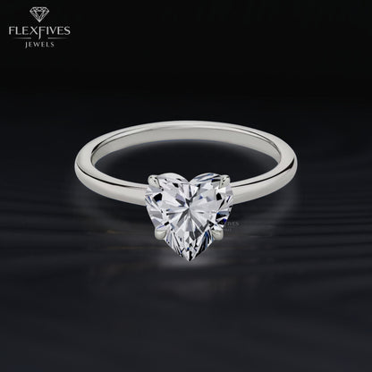 Solid 14K Gold Ring, 1.50 CT Heart Cut Colorless Moissanite Engagement Ring, Prong Accents Solitaire Ring, Proposal Ring, Gift For Women