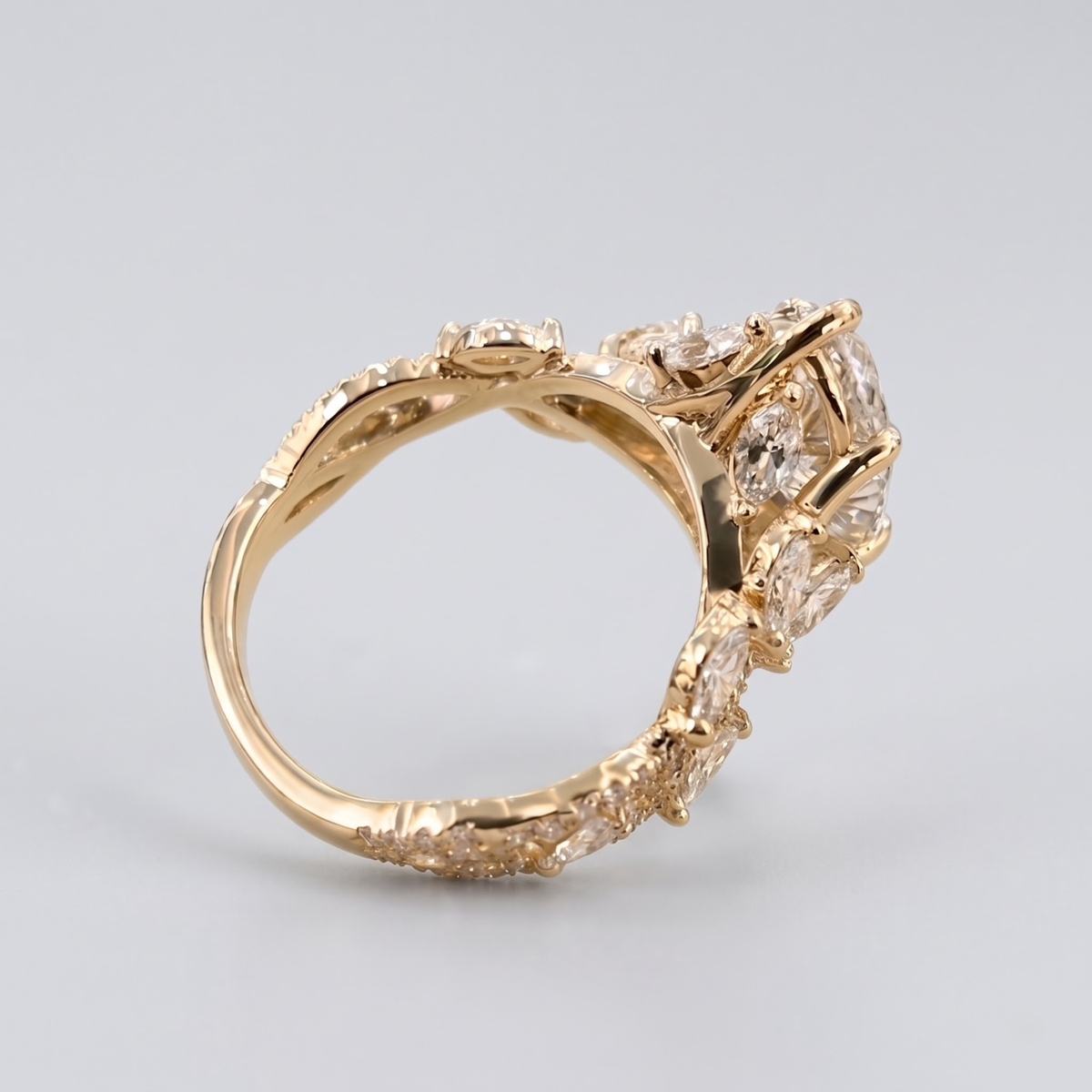 Marquise Moissanite Engagement Ring with Twisted Infinity Band in 14K gold